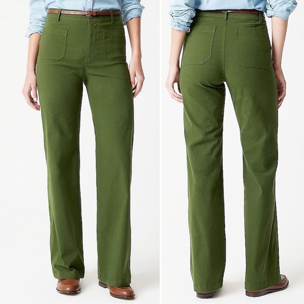 J. Crew Lizzie High Rise Patch Pocket Wide Leg Pants Pine Green NWT Plus Size 35